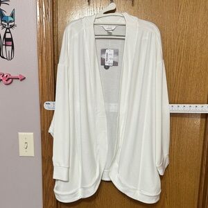 CJ Banks White Open-Front Cardigan